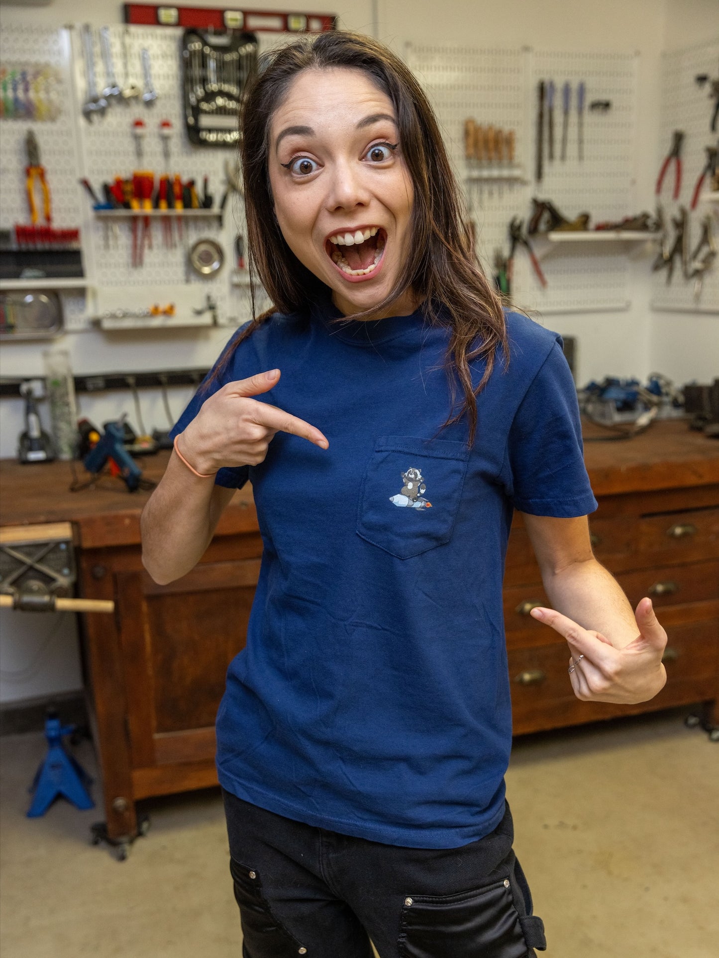 Raccoon on a Rocket on a Pocket Tee