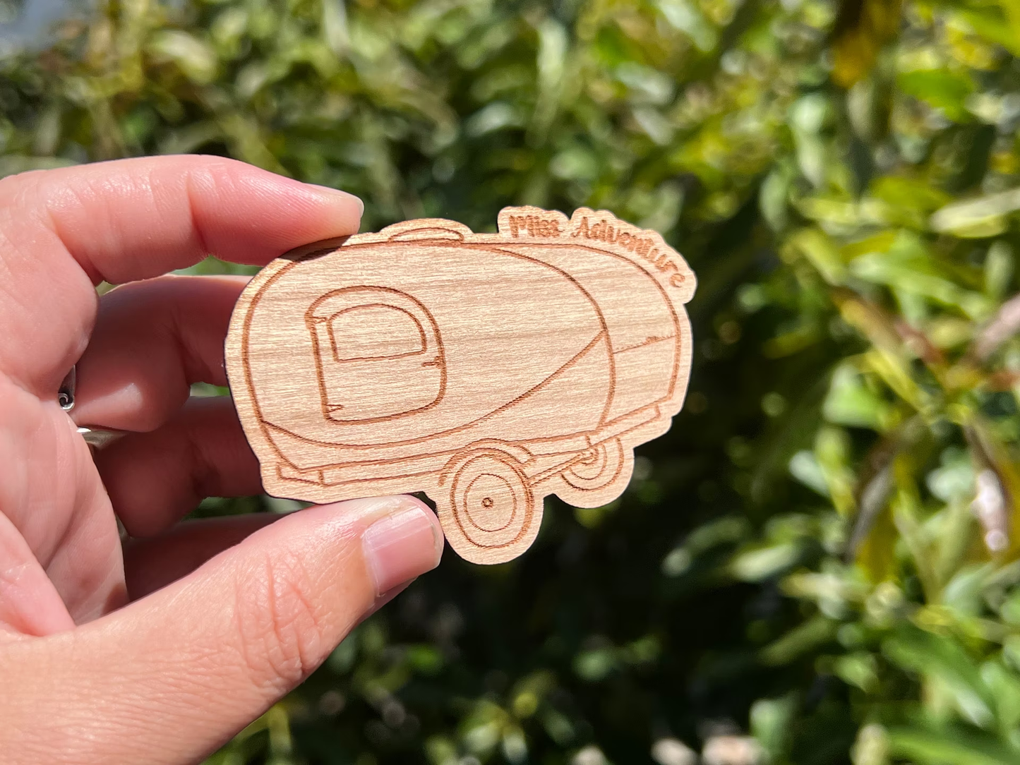 Miss Adventure Teardrop Trailer Wood sticker