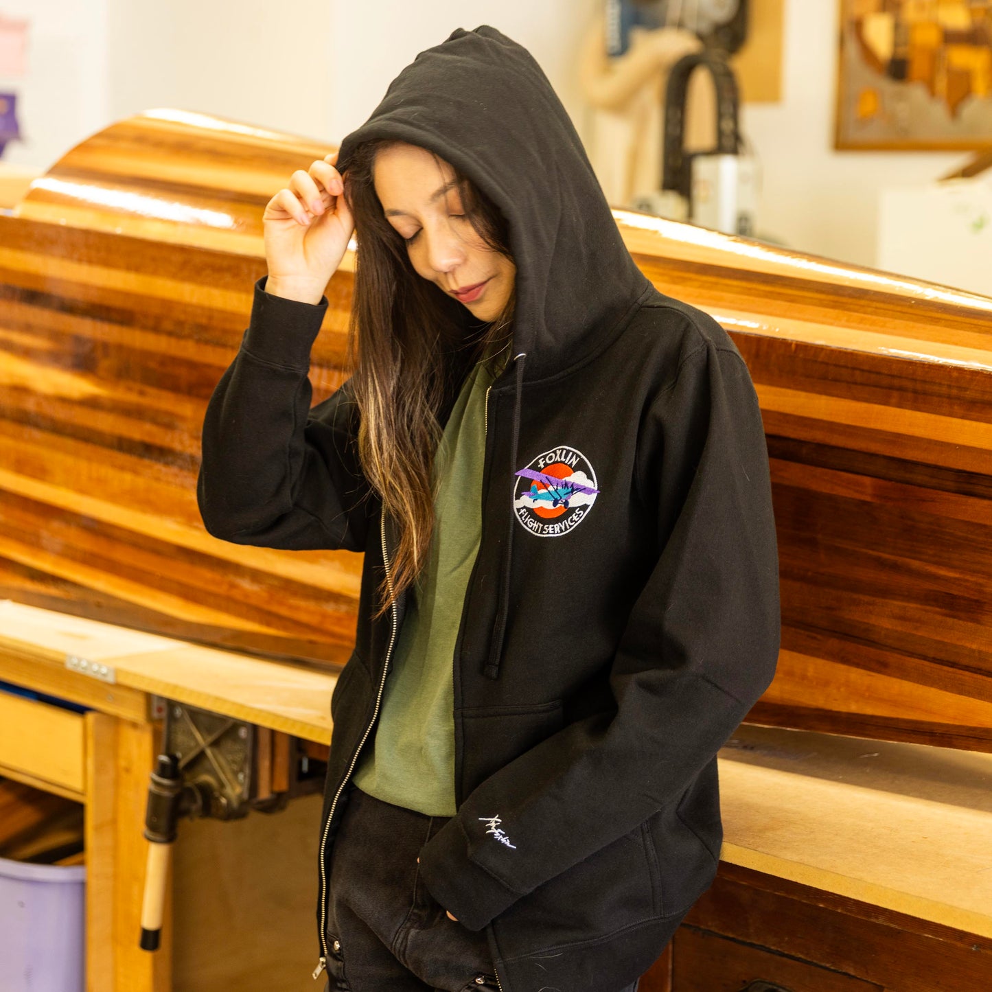 Foxlin Flight Services Embroidered Zip-Up Hoodie