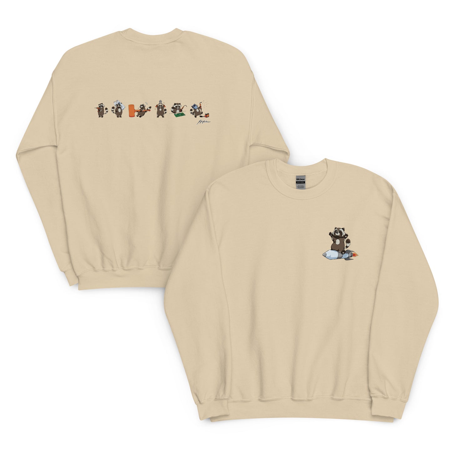 Raccoon on a Rocket on a Pocket Crew Sweatshirt